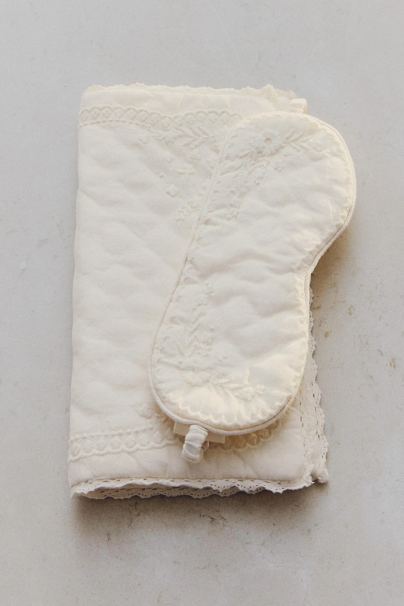 EMBROIDERED COTTON EYE MASK AND BAG SET