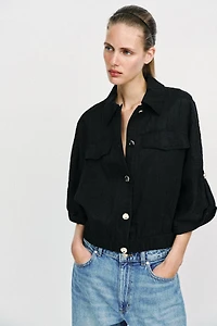 TABBED SLEEVE SAFARI BLOUSE