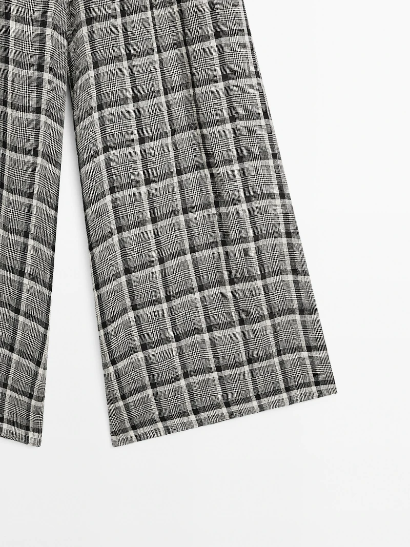100% linen check palazzo trousers