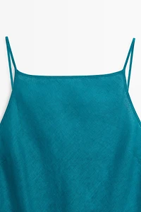 100% linen strappy midi dress