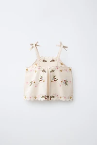 CROSS STITCH EMBROIDERED TOP WITH COTTON AND LINEN