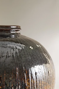 LARGE STRIPED STONEWARE VASE