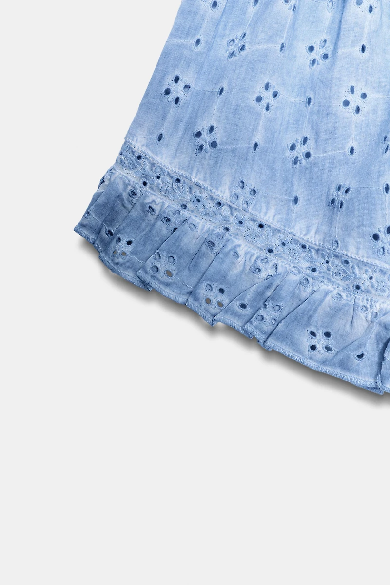 WASHED EFFECT SHORTS WITH OPENWORK EMBROIDERY