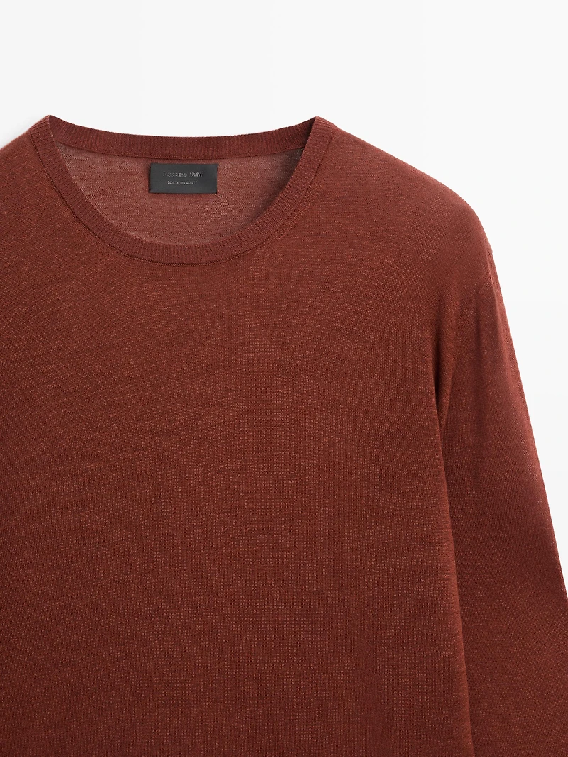 Linen and cashmere knit crew neck sweater