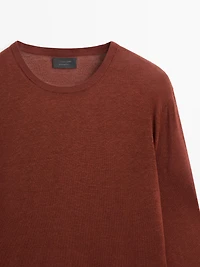 Linen and cashmere knit crew neck sweater