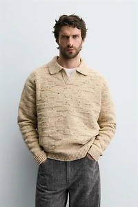 100% WOOL BUTTON-DOWN KNIT POLO SHIRT