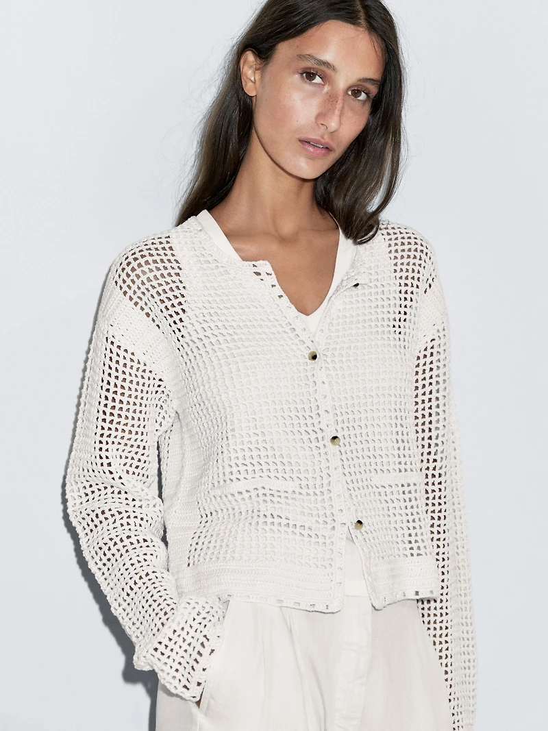 100% cotton openwork crochet cardigan
