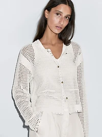 100% cotton openwork crochet cardigan