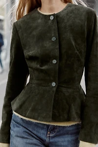 100% LEATHER FLARED HEM JACKET