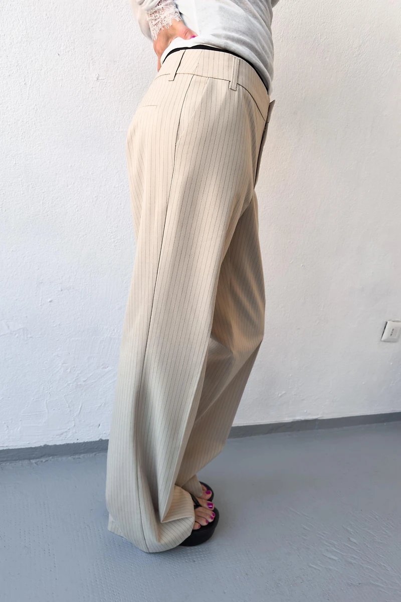 PINSTRIPE STRAIGHT LEG PANTS