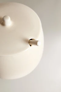PLAIN STONEWARE SUGAR BOWL WITH SPOON
