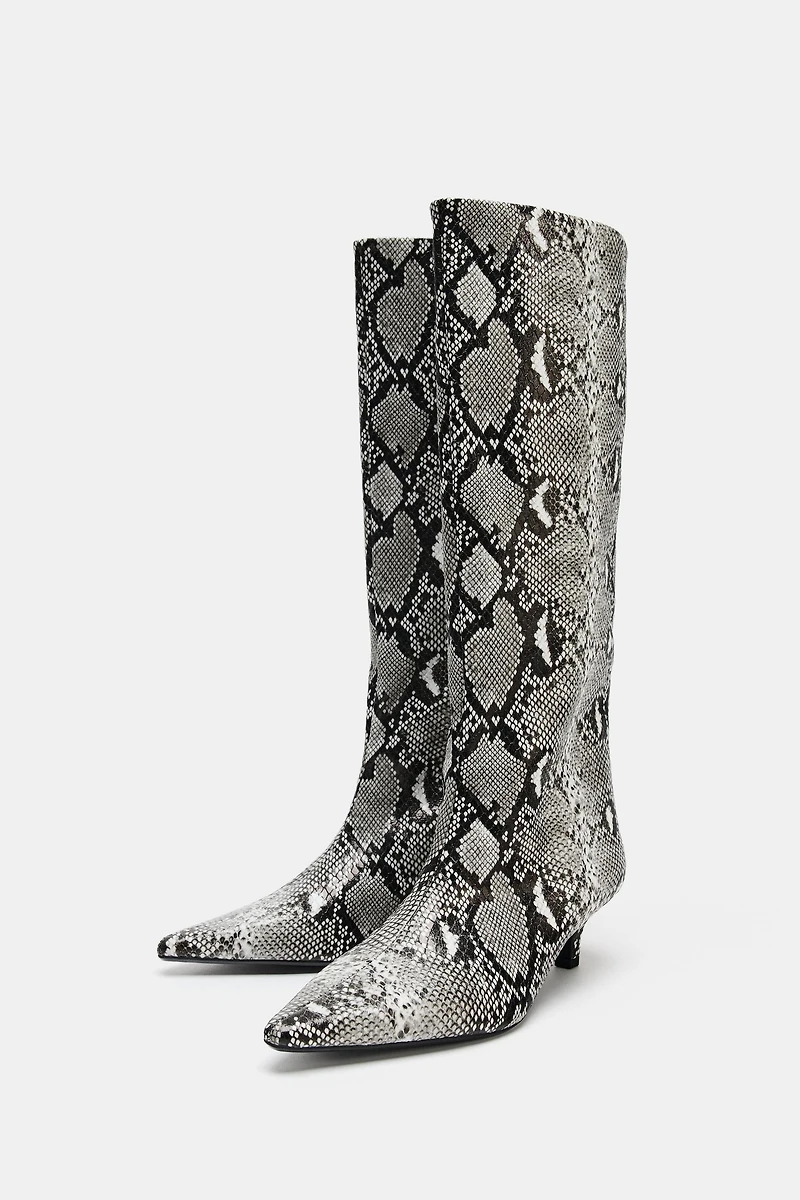 ANIMAL PRINT HEELED BOOTS