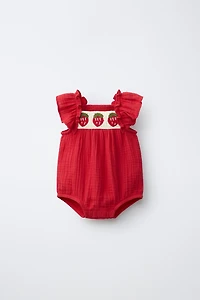 BODY EN GAZE DE COTTON BRODÉ FRAISES