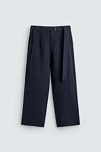 RELAXED FIT 100% LINEN BELTED PANTS