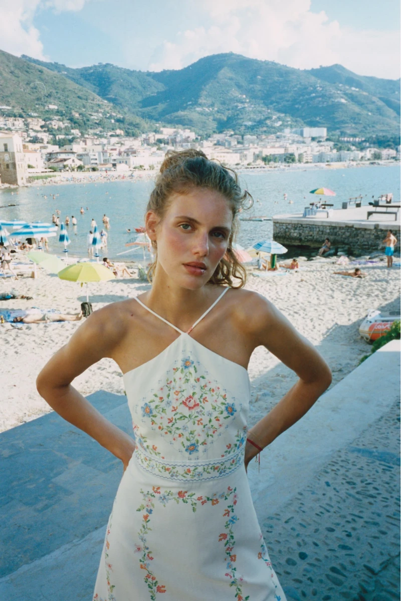 PRINTED LINEN MIDI DRESS
