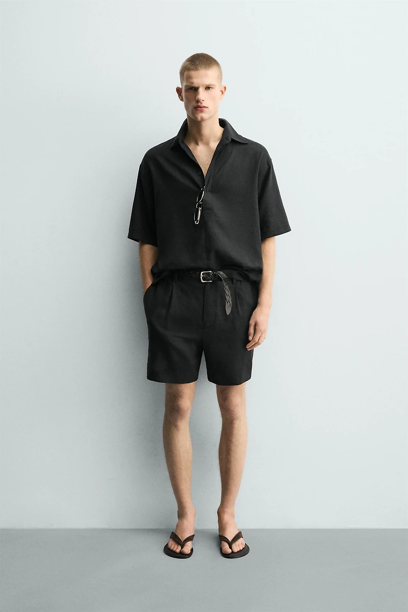 RELAXED FIT LINEN BLEND SHORTS