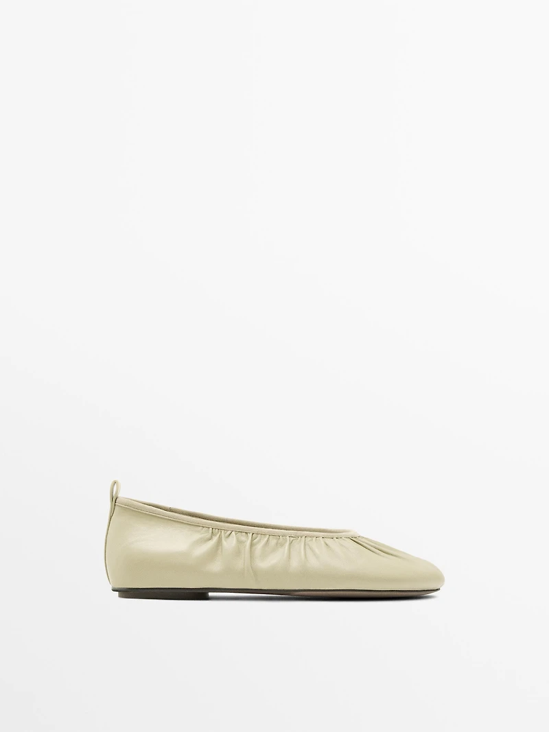 Soft leather ballet flats with gathered detail