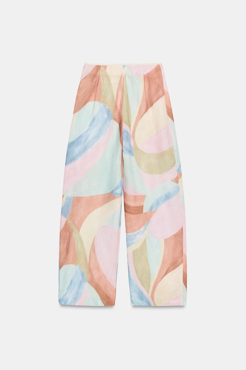 PRINTED WIDE LEG PANTS