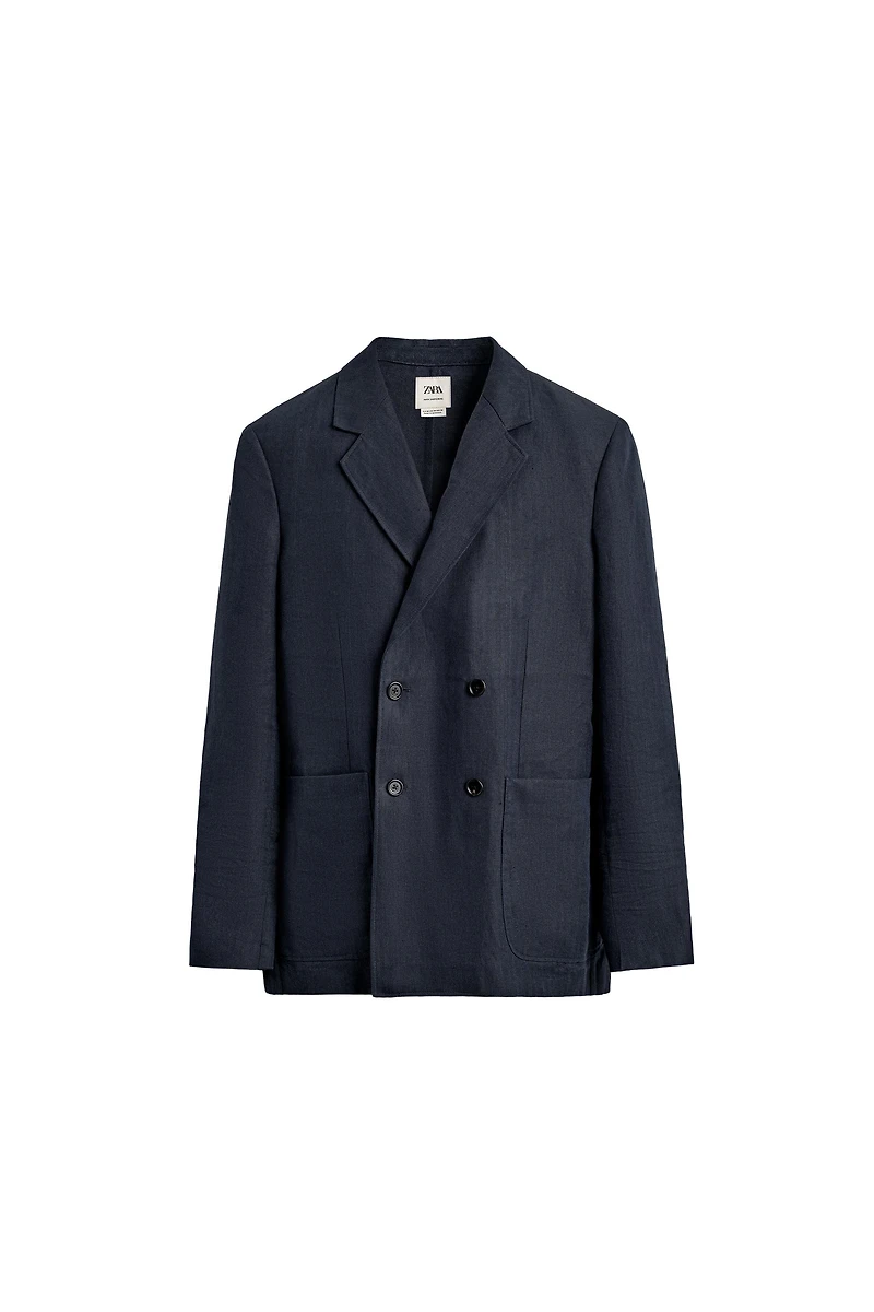 HERRINGBONE 100% LINEN DOUBLE BREASTED SUIT BLAZER