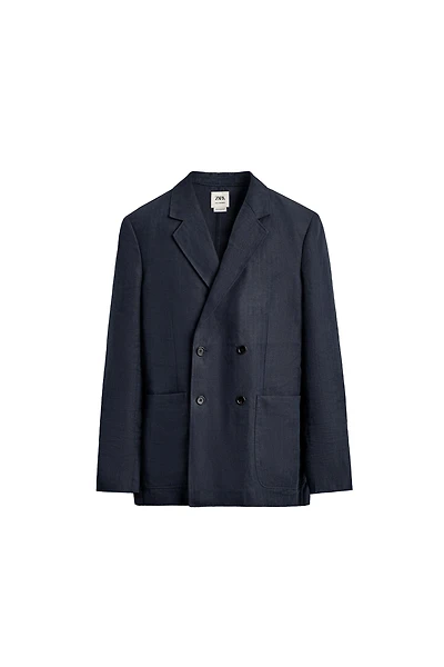HERRINGBONE 100% LINEN DOUBLE BREASTED SUIT BLAZER