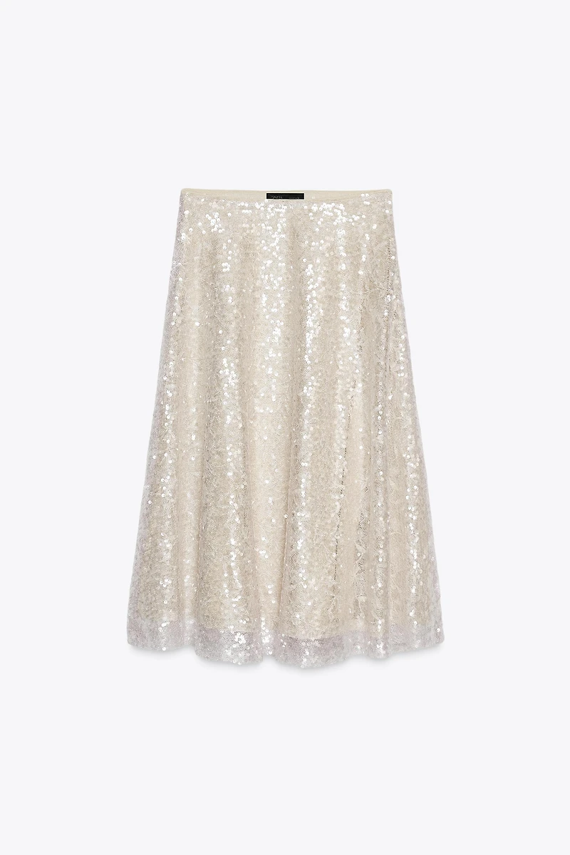 SEQUINED KNIT MIDI SKIRT