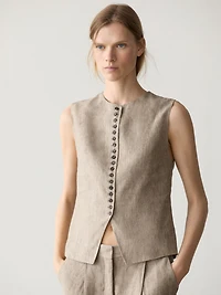 Linen melange waistcoat with buttons
