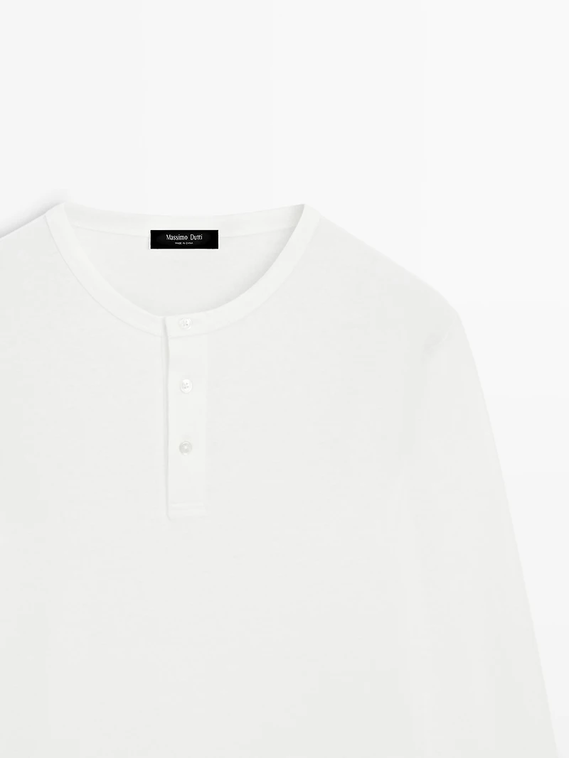 Long sleeve henley neck T-shirt