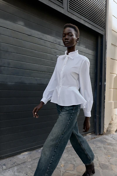 CHEMISE PEPLUM EN POPELINE À NŒUD