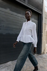 CHEMISE PEPLUM EN POPELINE À NŒUD