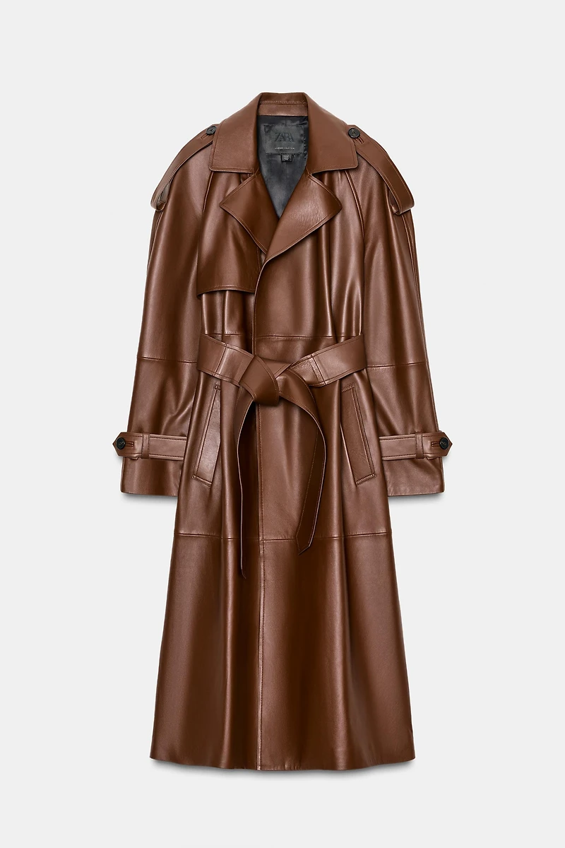 100% LEATHER LONG TRENCH COAT ZW COLLECTION LIMITED EDITION