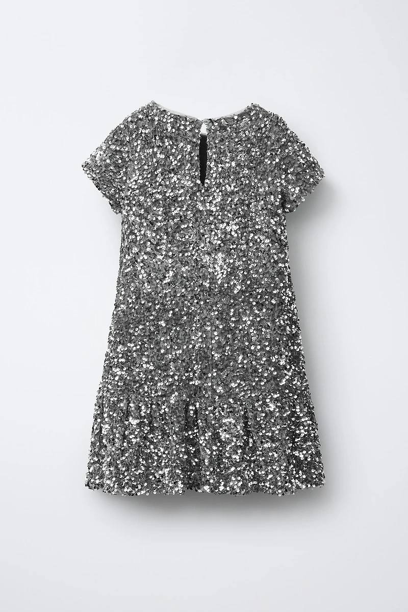 RUFFLED SEQUIN DRESS
