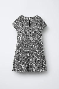 RUFFLED SEQUIN DRESS
