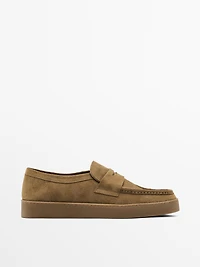 Split suede penny loafers