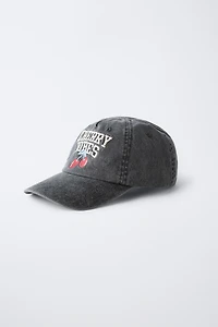 WASHED EFFECT CAP WITH CHERRY EMBROIDERY