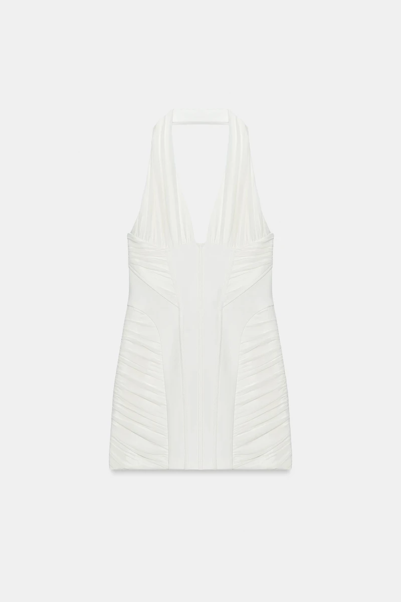 COMBINATION TULLE HALTER MINI DRESS