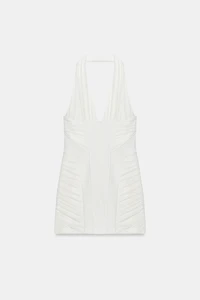 COMBINATION TULLE HALTER MINI DRESS