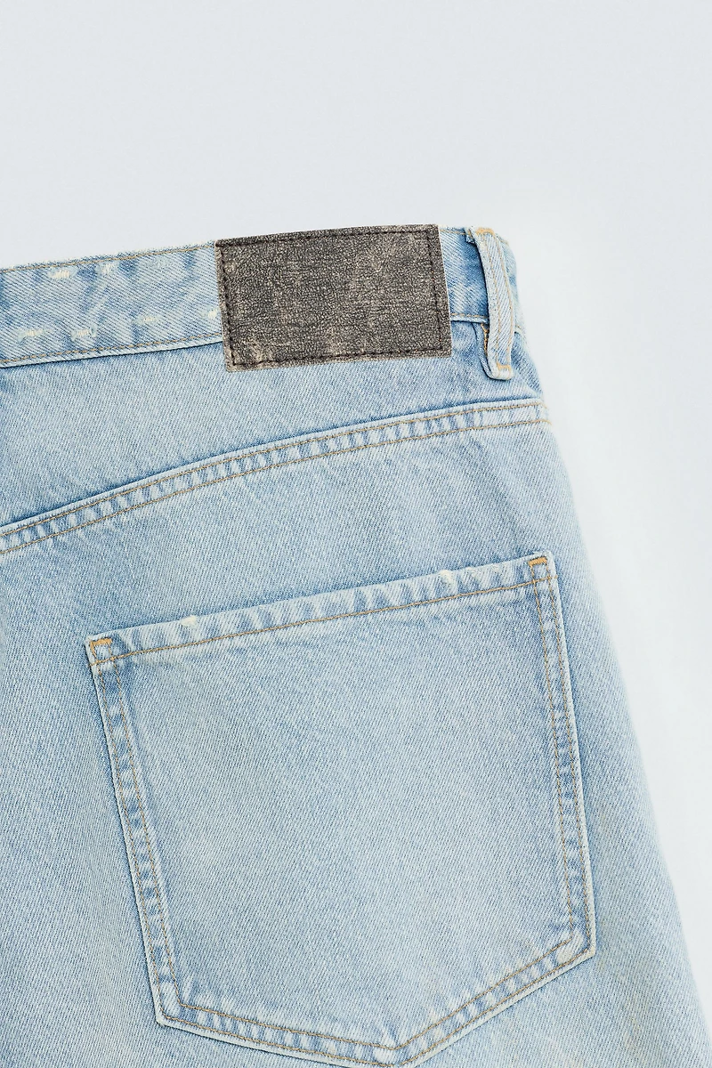 VINTAGE EFFECT BAGGY FIT DENIM SHORTS