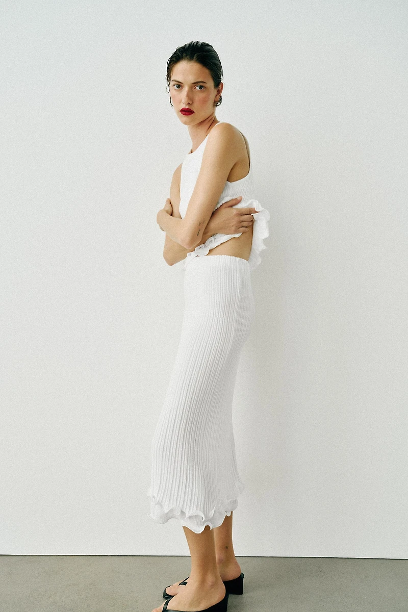 DOUBLE-LAYER KNIT MIDI SKIRT