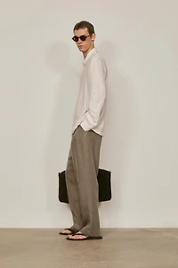 100% linen long sleeve polo shirt