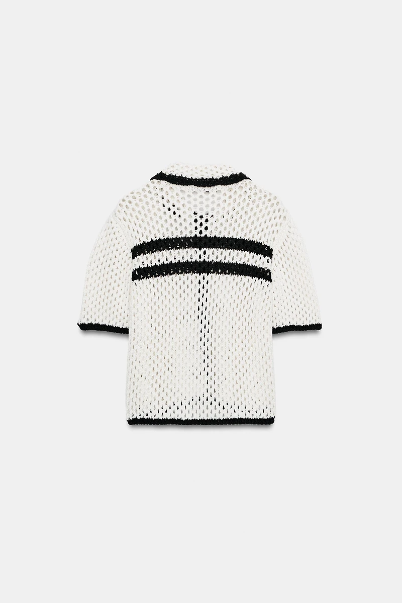 OPEN-KNIT POLO JACKET