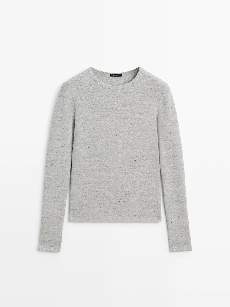 Long sleeve T-shirt with flecked detail