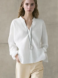 Chemise col officier 100 % lin