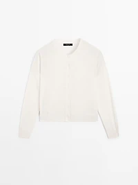 Wool blend knit cardigan with crew neck