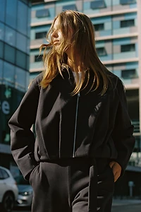 PLEATED FLEECE BOMBER JACKET
