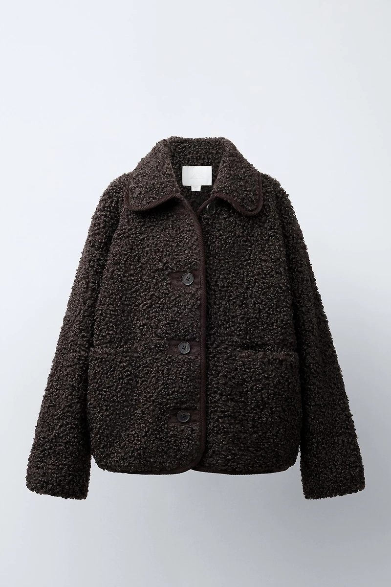 PIPED SHEARLING COAT