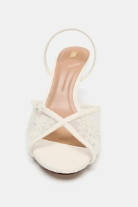 EMBROIDERED MESH HEELED SANDALS