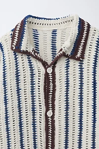 STRIPED CROCHET KNIT OVERSHIRT
