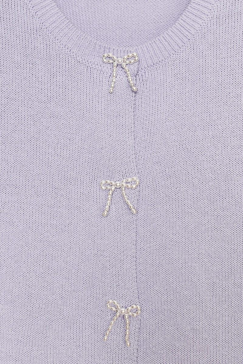 PEARL BOW KNIT CARDIGAN