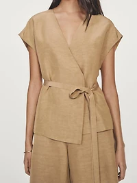 Veste longue cache-cœur sans manches