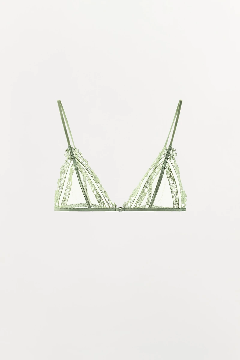 EMBROIDERED TULLE TRIANGLE BRA